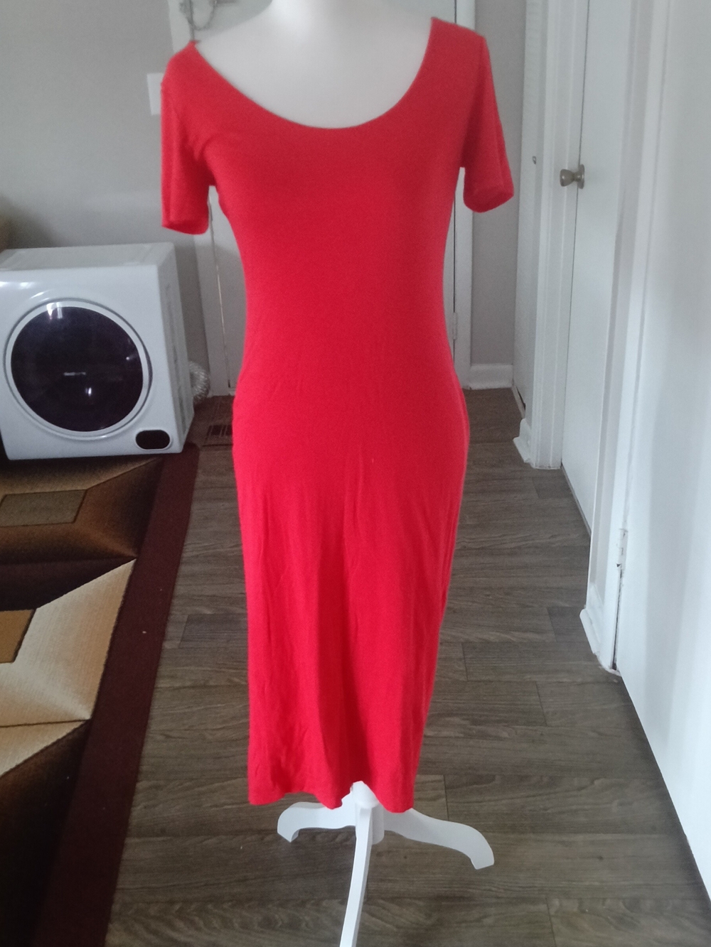 Popular Basics Red Scoop Neck Midi Dress